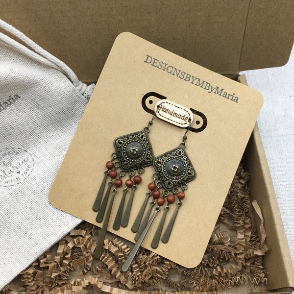 Mom Gift | Dainty Ornate Bayong Wood Bead Chandelier Earrings