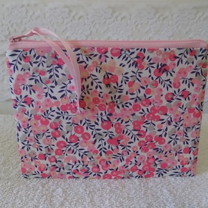 Pochette portaoggetti floreale rosa, piccola borsa per il trucco, astuccio per il trucco floreale, pochette per cosmetici, astuccio con cerniera foderato, tessuto di cotone, regalo per donna