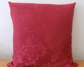 Housse de coussin rouge framboise Royaume-Uni, coussin décoratif floral, tissu jacquard en coton de qualité, housse de coussin bordeaux, taie d'oreiller, taie d'oreiller, 16 po. 18 po.
