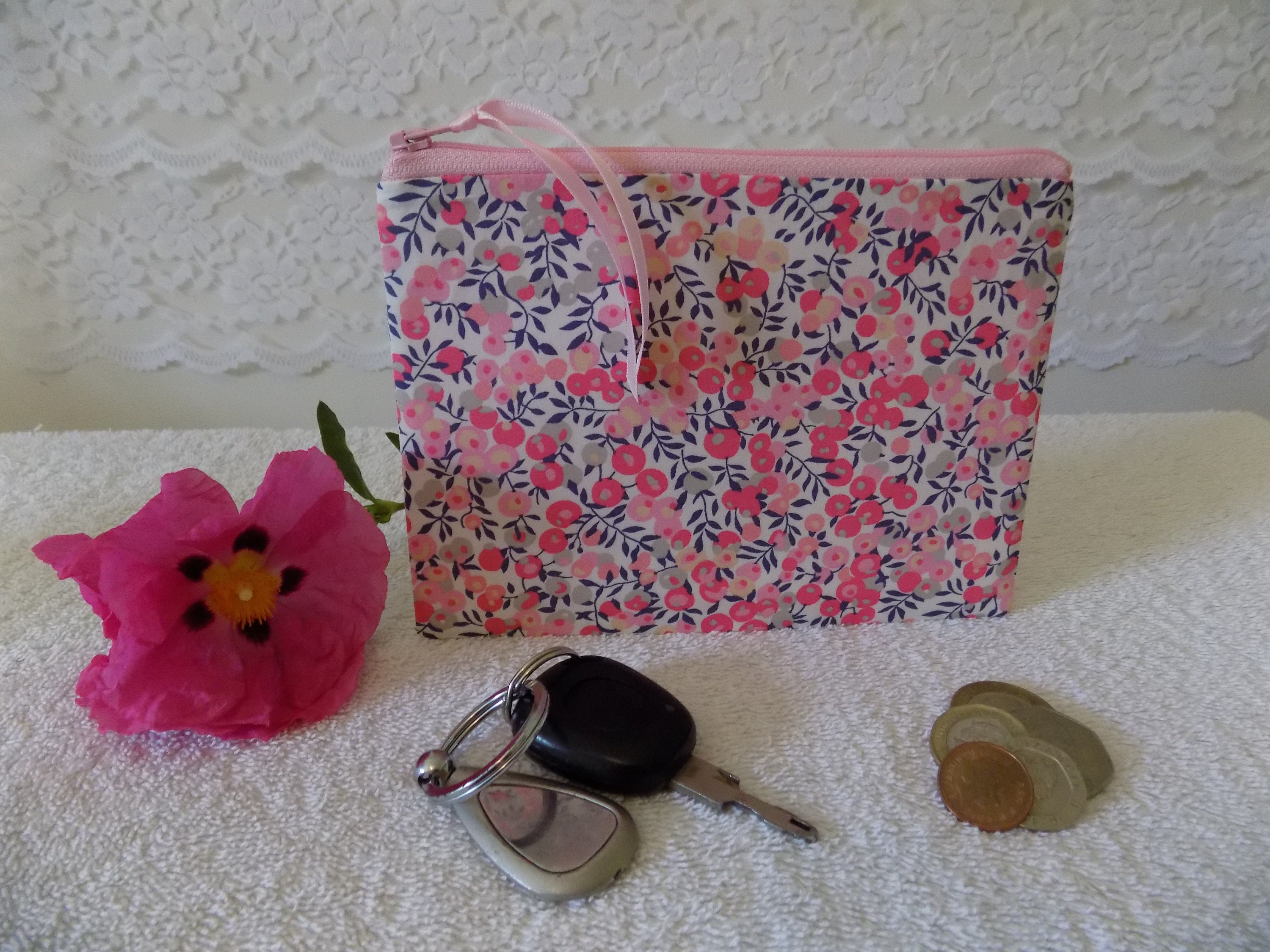 Pink Floral Storage Pouch, Small Make up Bag, Floral Make up
