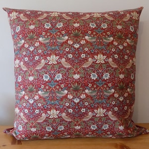 Birds & Floral Cushion Cover UK, Ornate Decorative Throw Pillow, Red Burgundy Pillow Case, Cotton Floral Birds Fabric, 16&quot;, Zip