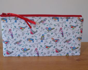 Cath Kidston 'Little Birds' Pencil Case, Make Up Bag, Zipper Storage Pouch, Cosmetics Purse, 100% Cotton Fabric, Ladies' Gift, Lined