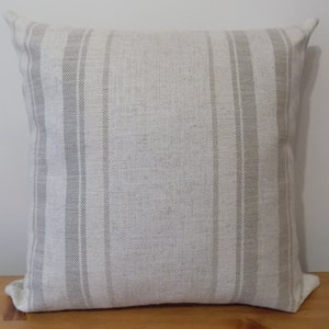 Beige Striped Cushion Cover UK, Cotton Linen Throw Pillow, Natural Pillow Cover, Oatmeal Pillow Case, Sham, 16", 18", Zip, Home Decor, Gift