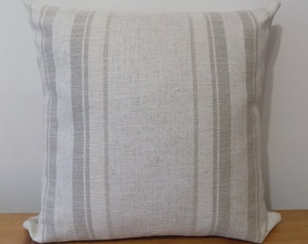 Laura Ashley Cushion Cover UK, Beige Linen Striped Throw Pillow, Natural Pillow Cover, Oatmeal Pillow Case, Sham, 16", 18", Zip, Home Decor