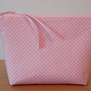Pink Make Up Bag, Makeup Case, Polka Dot Zipper Pouch, Pink Cosmetics Bag, Girl&#39;s Storage Pouch, Ladies&#39; Christmas Gift, Lined, Handmade