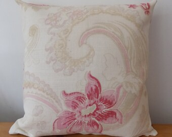 Laura Ashley Cushion Cover UK, 'Baroque' Raspberry Red/Parchment Throw Pillow, Floral Pillow Case, Cotton Linen Fabric,  Sham, 16", 18", Zip