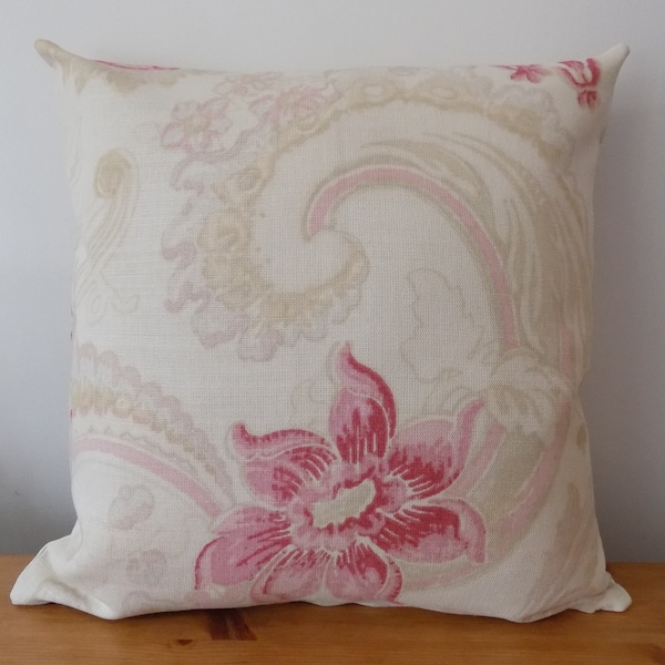 Laura Ashley housse de coussin Royaume-Uni, « baroque », rouge framboise/parchemin, coussin, taie d'oreiller à fleurs, coton et lin, couvre-oreillers, 16 pouces, 18 pouces, fermeture éclair