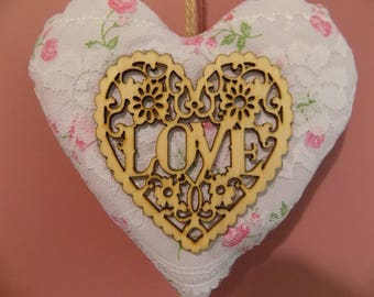 Hanging Heart, Padded Heart, Love Heart, Floral Fabric Heart, Gift for Her, Handmade, Shabby Chic