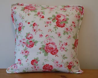 Cushion Cover UK in Pretty Floral Fabric, Piped Pillow,  Floral Throw Pillow, Shabby Chic, Vintage Style Cushion, White Rose Fabric, 16&quot; 18”