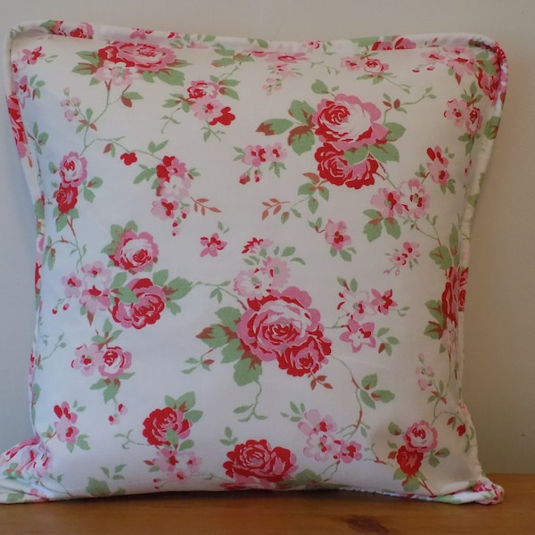 Cath Kidston Cushion Cover UK, Piped Pillow Cover, Floral Throw Pillow, Shabby Chic Cushion, Vintage Style Cushion, White 'Rosali'', 16" 18"