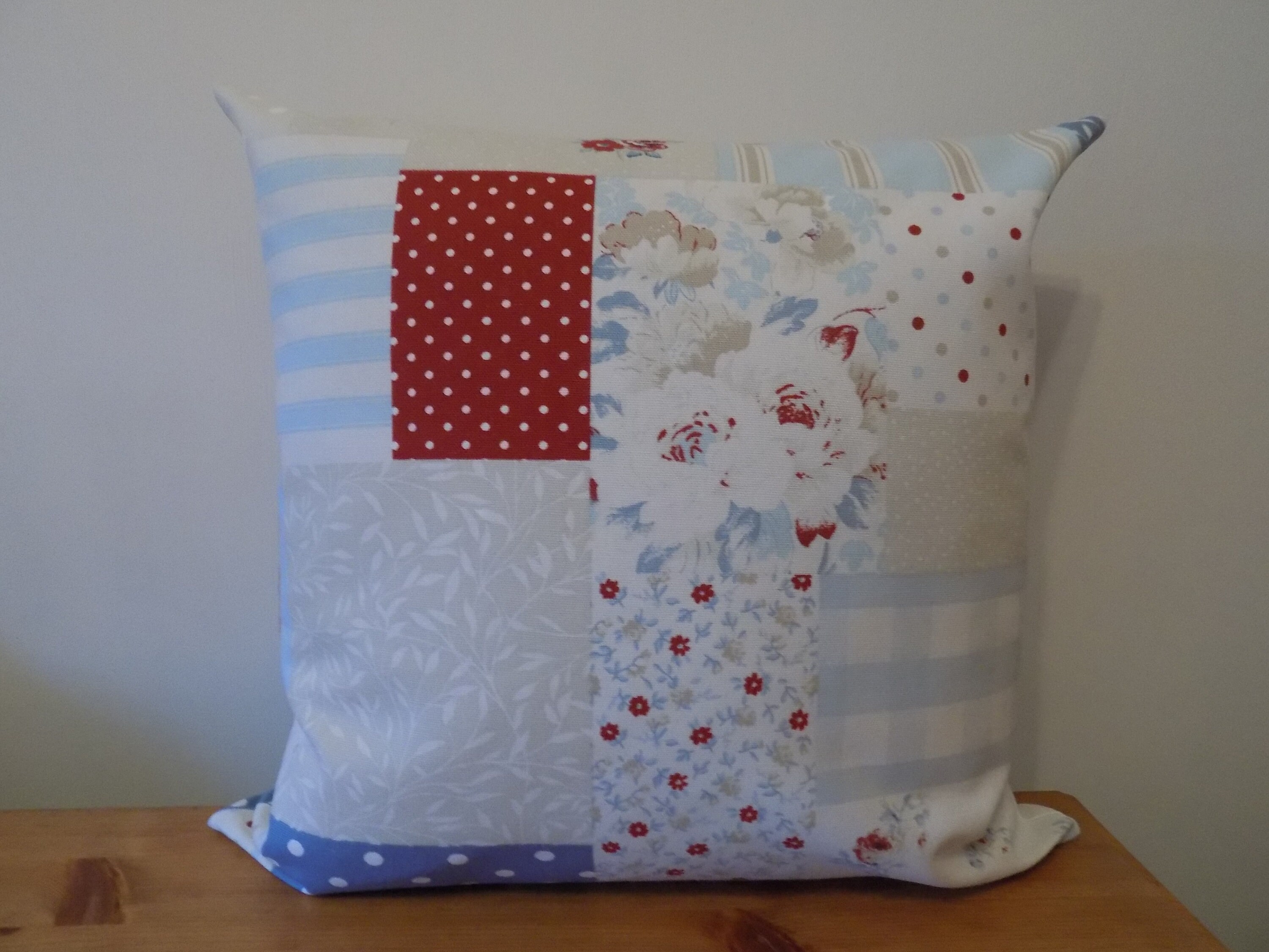 Cushion Cover UK, Vintage Patchwork Fabric Pillow Cover, Cotton Canvas, Zip Fastening, Same Fabric Both Sides, Shabby Chic, Handmade 16" 18"