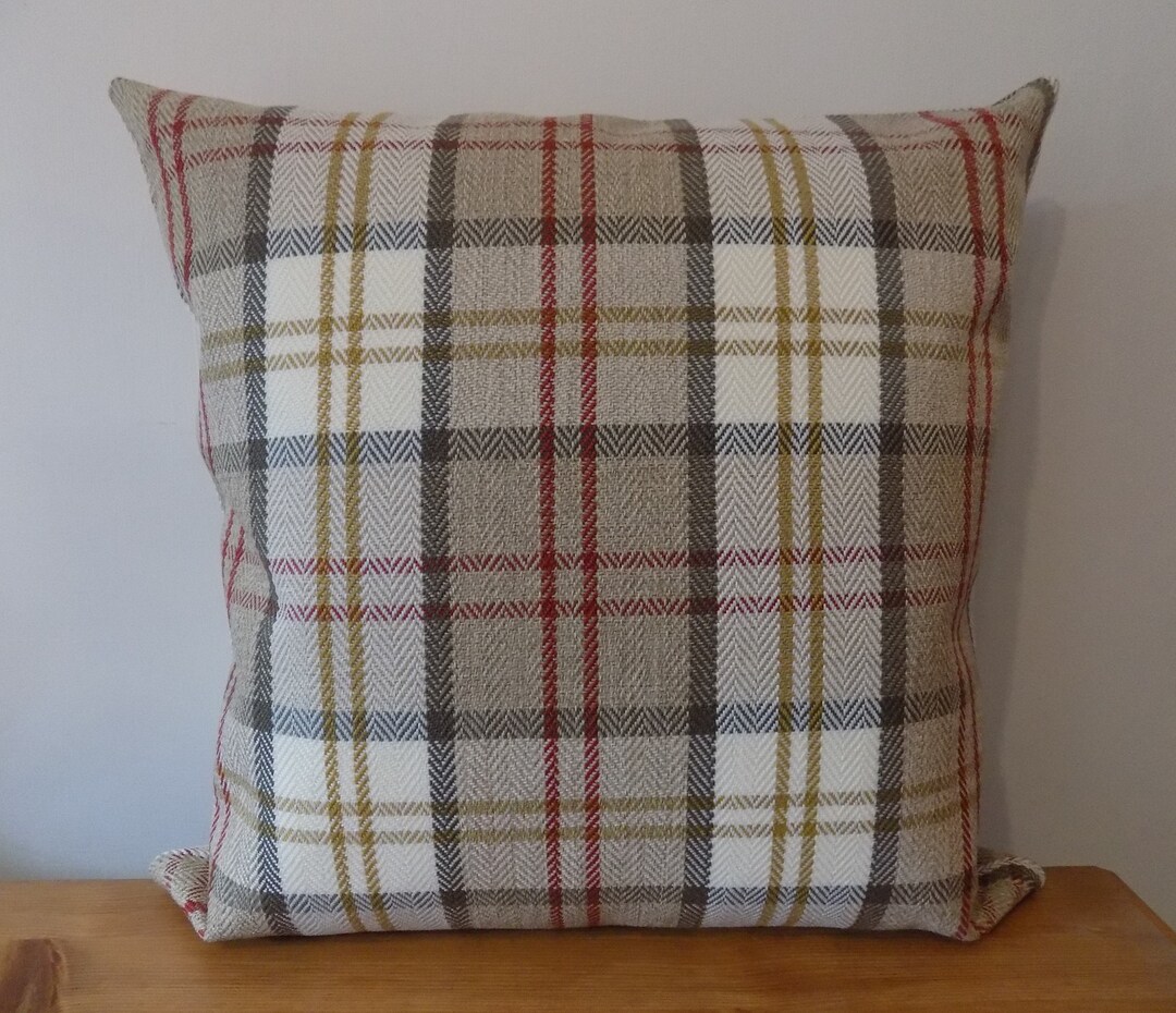 Gleneagles Tartan Cushion Cover UK, Plaid Check Throw Pillow, Beige