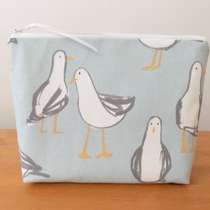 Seagulls Toiletries Bag For Women, Large Make Up Case, Birds Cosmetics Bag, Duck Egg Blue Travel Wash Bag, Cotton Summer Fabric, Waterproof
