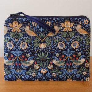 Borsa portaoggetti con uccelli e fiori, custodia decorativa per il trucco, tessuto di cotone con uccelli blu e fiori, piccola borsa per cosmetici, astuccio con cerniera foderato