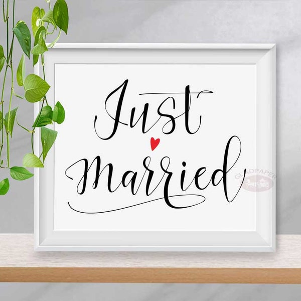 Signo just casado, caligrafía caprichosa que acaba de casarse, signo de recepción de boda, signo de boda, AX-63