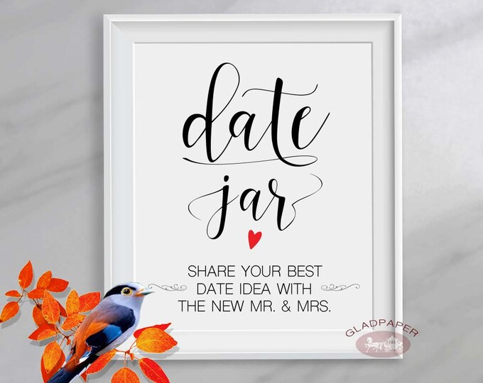 Date Jar Sign, Date Night Sign, Mr and Mrs, Date Ideas, Date Night Idea, Bridal Shower Games, Wedding Signs, Bridal Shower Signs, AX-012