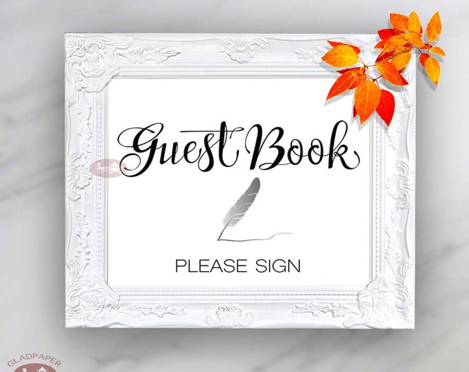 Elegant Wedding guestbook please sign, guestbook sign for wedding reception decoration, hand lettered guestbok sign, SX-027