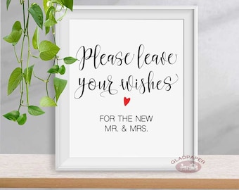 Calligraphy Please Leave Your Wishes for the New Mr and Mrs Wedding Sign, Well Wishes sign, Wedding Advice Sign, Wedding Signs, AX-057