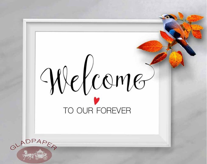 Cute Welcome to Our Forever Sign, Calligraphy Wedding Welcome Sign, Welcome sign for wedding reception decoration, hand lettered sign,AX-010