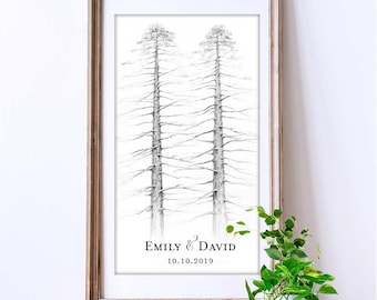 Boho Wedding Guest Book Alternative, Unique Wedding Guest Book Ideas Double Pine Tree Wedding Guest Sign in Guest Book Tree for Couple Gifts