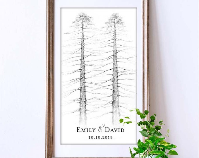 Boho Wedding Guest Book Alternative, Unique Wedding Guest Book Ideas Double Pine Tree Wedding Guest Sign in Guest Book Tree for Couple Gifts