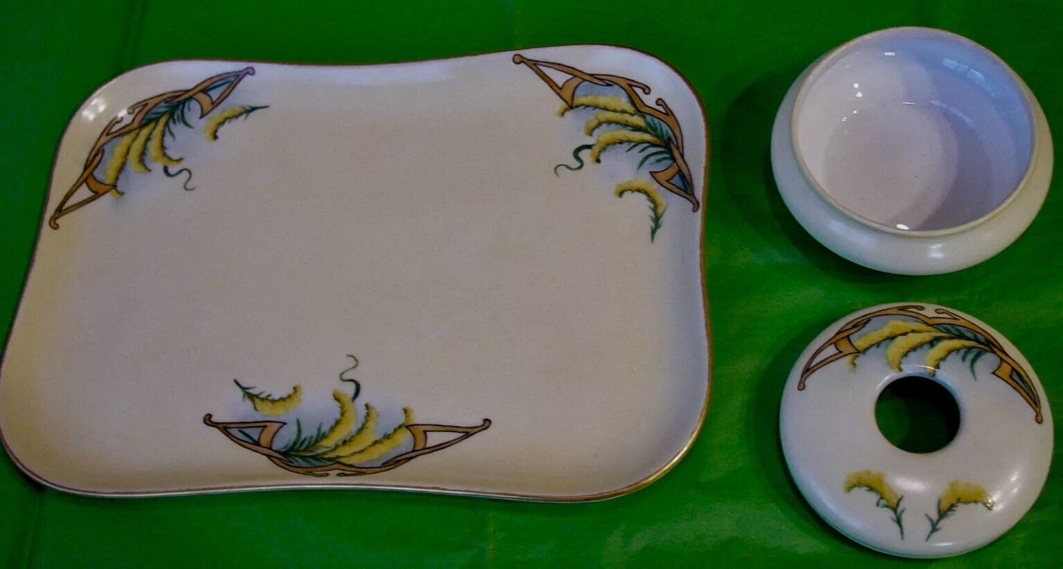 Art Deco Limoges hand panted hair receiver & tray Antique TV Limoges Porcelain Hair Receiver, Hand Painted  main image 2