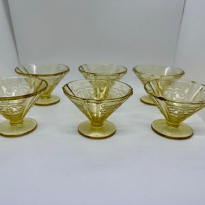 Yellow Hazel Atlas Florentine Depression Glass Footed Sherbet Dessert 3&quot;