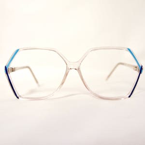 L23-B Vintage 1980s Oversized Modern Boho Eyeglasses in Clear Blue, New Old Stock