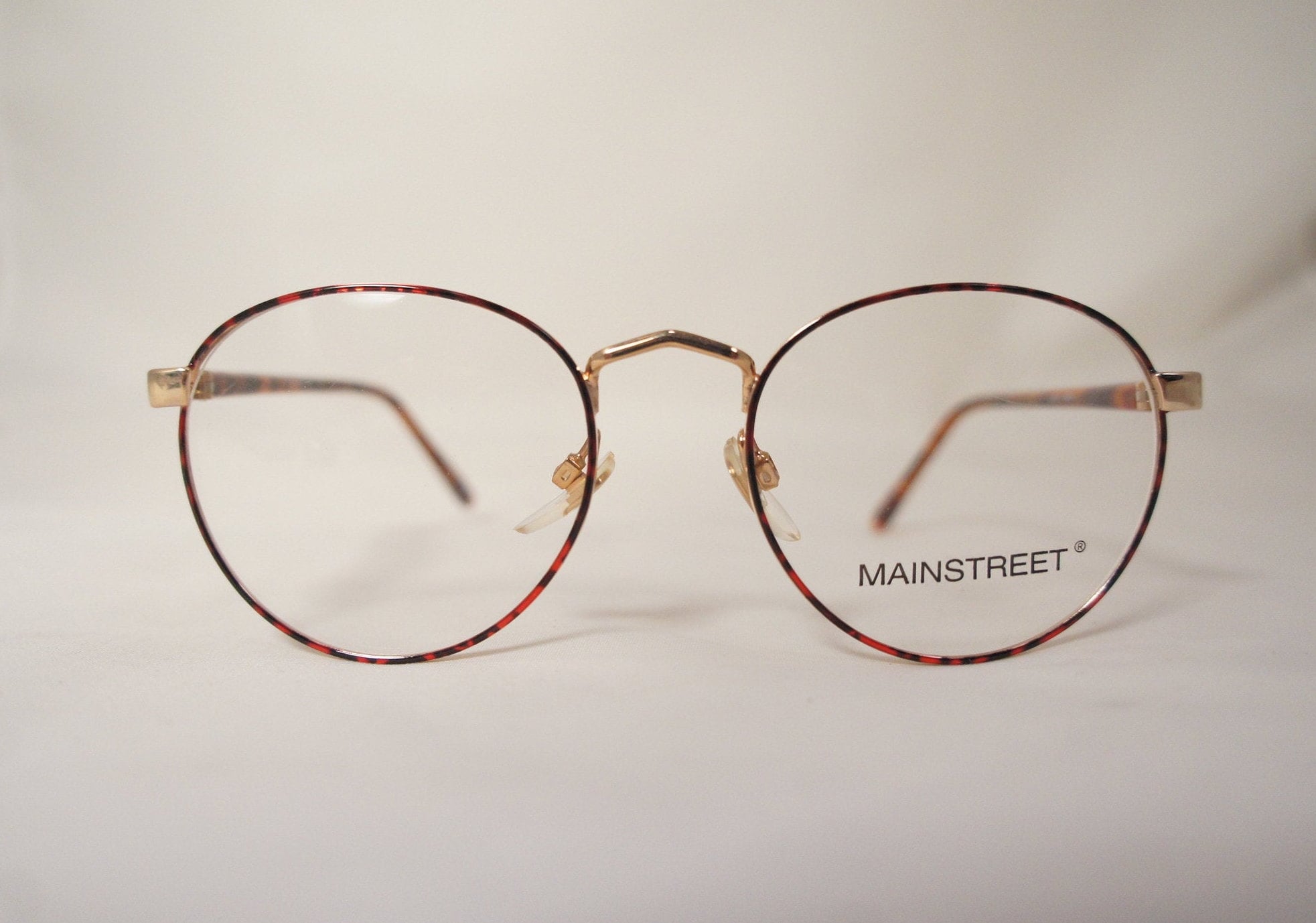 MS885 Classic Round Vintage Eyeglasses, Red Tortoise Over Gold Metal