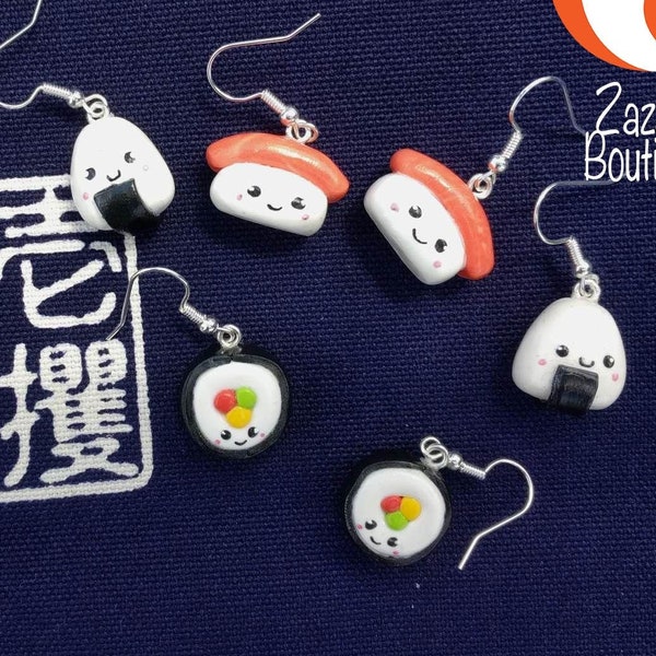 Boucles d'oreilles onigiri sushi maki au choix / Fimo / Pâte polymère / Kawaii