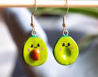Cute avocado fimo earrings, polymer clay, miniature food, Kawaii, summer jewelry, handmade