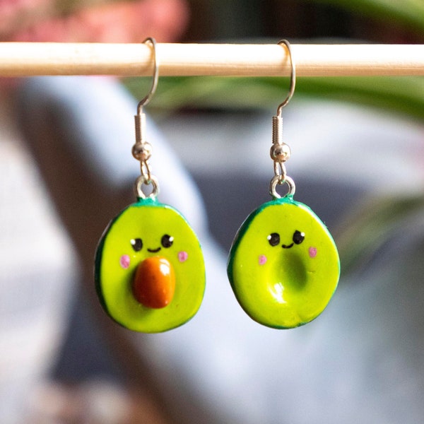 Cute avocado fimo earrings, polymer clay, miniature food, Kawaii, summer jewelry, handmade