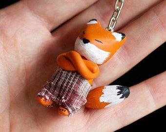 Grumpy Fox keychain / Polymer clay / Autumn / Halloween