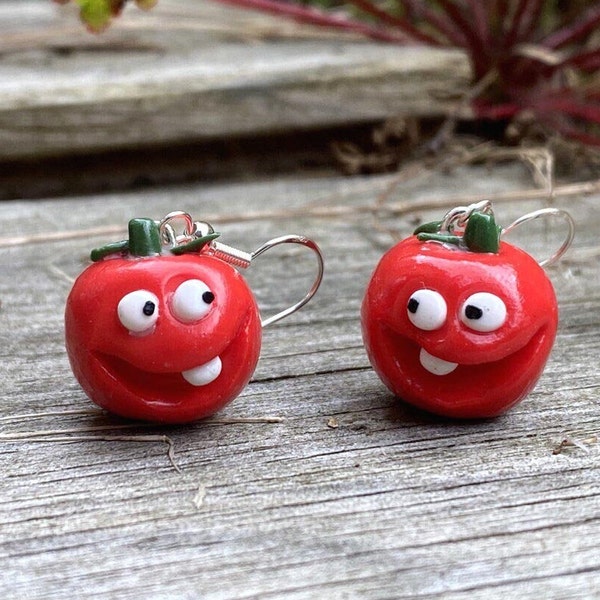 Boucles d'oreilles tomate / Fimo / Pâte polymère / Rigolo