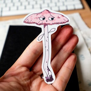 Autocollant vinyle "Petit champignon rose"
