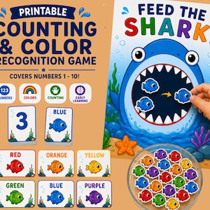 Feed the Shark Counting Game | Numbers 1-10, Color Recognition (Digital Download)