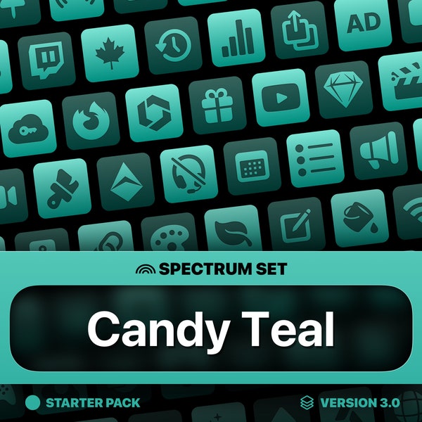 Spectrum, Candy Teal // Stream Deck icons for Stream Deck (Regular, Mini, XL, Mobile), Touch Portal, Twitch, YouTube Streaming / Blue, Green