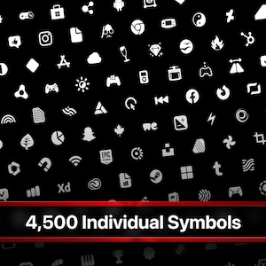 May include: A black background with a white pattern of 4,500 individual symbols. The symbols include icons for social media, technology, and other common concepts.
