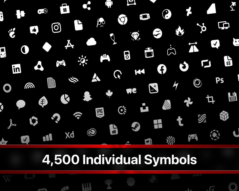May include: A black background with a white pattern of 4,500 individual symbols. The symbols include icons for social media, technology, and other common concepts.