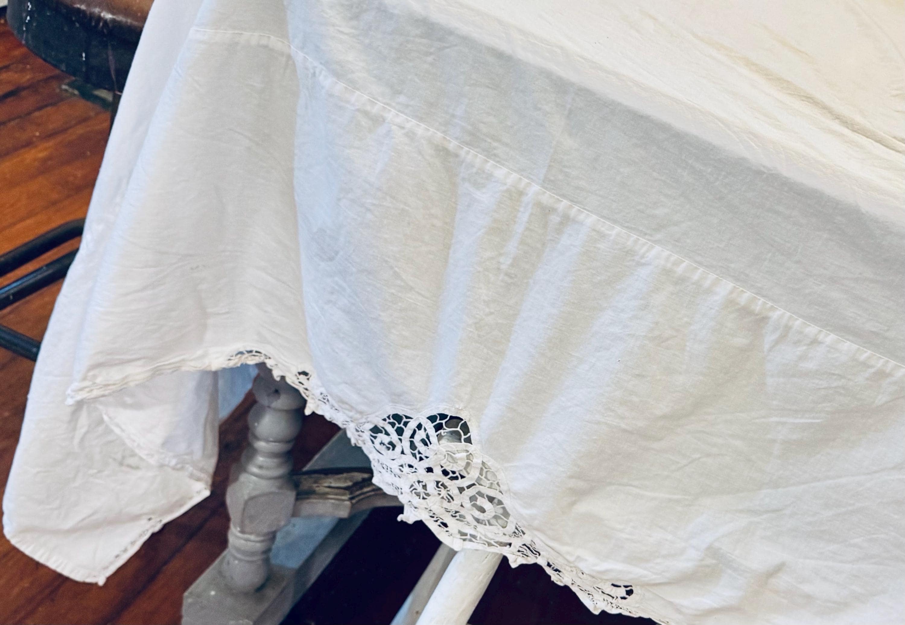 Battenberg Lace Bed Skirt, Vintage Cotton Bedding, Full Bed Size, 84X88 ...
