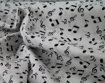 Baumwolldruck "Musik" weiß schwarz