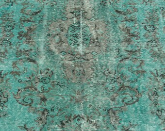 5x9 overdyed blue Area Rug, Vintage Anatolian Rug, rugs for livingroom, Rug for bedroom, Large teppich Kelim, Oushak Rug, 4.9 x 8.9 ft,