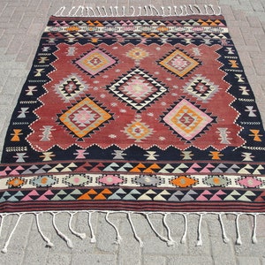 Area Kilim Rug, Large Vintage kilim rug, Wool Turkish kilim, rug for Living room, Bohemian rug, Floor Kilim Rug, 5 x 6.9 ft, Teppich Kelim,