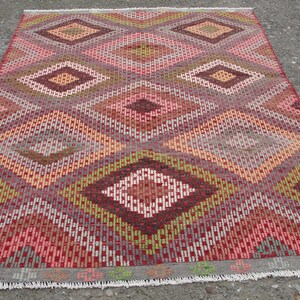 6x9 Kilim Geometric Area Rug, 5&#39;7x8&#39;9 ft, Bohemian Decorative Kilim, rugs for living room, bedroom kilim rug, Kelim teppich