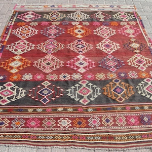 5x7 Area Red kilim rug - Turkish Kilim rugs for living room