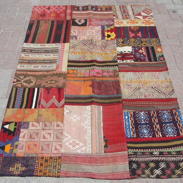 handmade patchwork rug, rugs for living room, Patchwork rug, rug office, 4 x 6.1 ft, kelim teppich, alfombra,