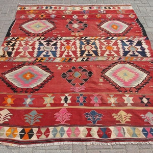 Unique Special Large Kilim Rug, Vintage kilim rug, Turkish  kilim rug, 5.10 x 7.7 ft, wool rug, kilim for living room rug, Room wool rug,