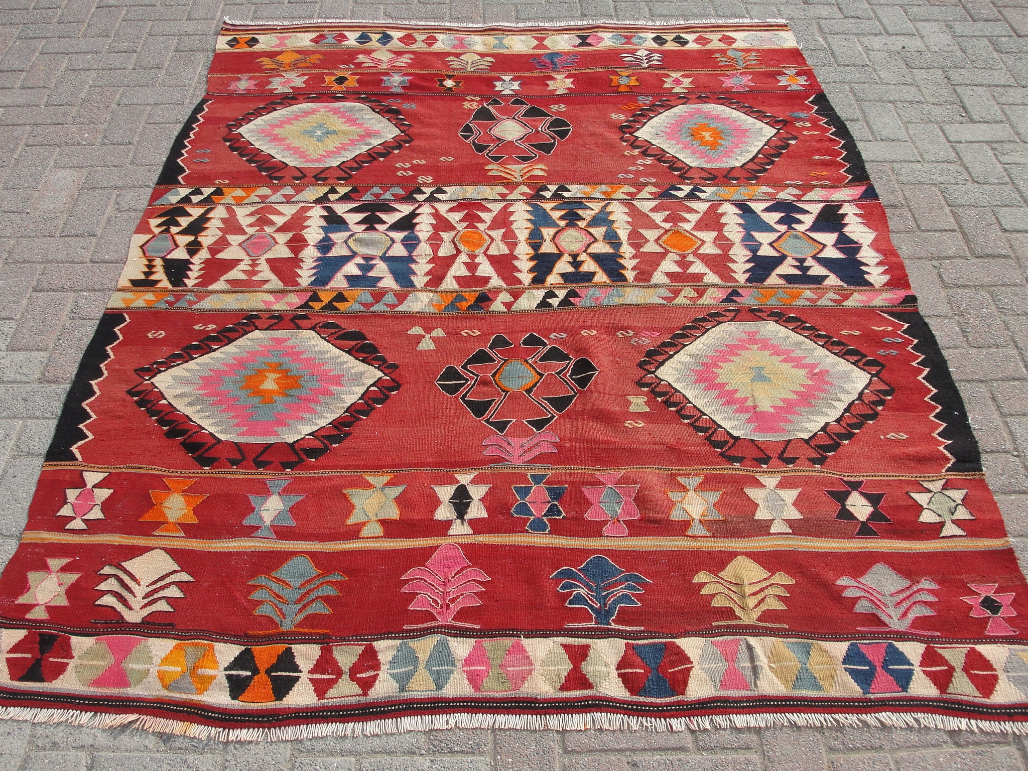 Unique Special Large Kilim Rug, Vintage Kilim Rug, Turkish
