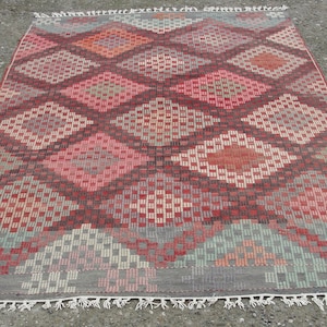 Handmade Kilim Rug 6x9 | Vintage Oversized Turkish Kilim | Large Handmade Wool Rug | Boho Area Rug