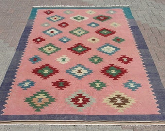 Großer Pinker Kelim Teppich 250x260 | Vintage Teppich | Türkischer Kelim Teppich Kilim | Teppich | Teppich für Wohnzimmer | Teppich